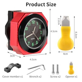 Motorcycle Handlebar Watch, Motorcycle Watch Waterproof - Aluminium Alloy Quartz Watch with Luminous Function, Digital Handlebar Watch for Motorcycles, Bicycles & Electric Vehicles (Red)