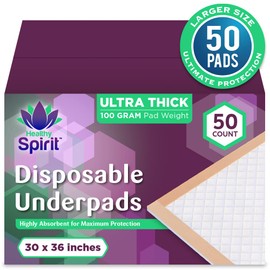 Healthy Spirit Ultra Absorbency Disposable Underpads Extra Thick Fluff with Polymer XL Size 30 X 36, Peach, 50Count