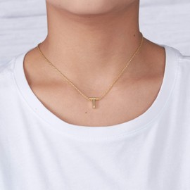 Philip Jones Gold-plated initial chain letter T with zircondia® crystals, Crystal, Zircondia crystal