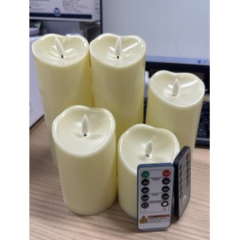 Amagic Waterproof Outdoor Flameless Candles with Remote, LED Candles Battery Operated with Timer, Flickering Fake Pillar Candle for Outside Patio Yard Decor, Dark Ivory, Set of 5, D3 X H4 5" 6" 8" 8"