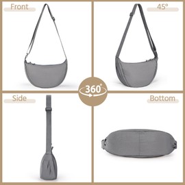 Yuson Girl Damen Halbmond Crossbody Schultertasche, Casual Moon Bag Einfarbige Tragbare Handtasche Nylon Halfmoon Crossbody Bag Umhängetasche mit Verstellbarer Schultergurt(Grau)