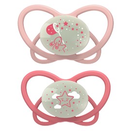 NIP Butterfly: Skin & Tooth-Friendly Light Dummy, Flat Teat, Soft & Flexible, Disc Extra Light & Breathable, BPA-Free, Sustainable, with Box, 0-6 Months, Pink/Red