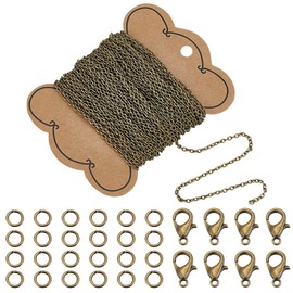 WADORN 32.8 Feet Antique Bronze Metal Jewelry Making Kit, 132 Pcs DIY Chain Necklace Chains, Lobster Claws, Jump Rings, Cross Chain Kit for Bracelet, Necklace, Earrings