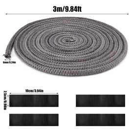 Fireplace Seal Rope, 0.24inx9.84ft Graphite Impregnated Fiberglass Rope Seal Gasket Replacement, Wood Stove Glass Door Flat Gasket for Fire Stoves Wood Burning Accessories