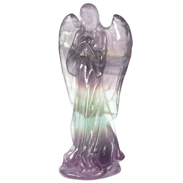 Nupuyai 8.3 cm Fluorite Angel Figure, Large Carved Healing Stone, Lucky Angel Guardian Angel Figurine, Statue Talisman, Lucky Charm, Angel Decoration for Home and Office