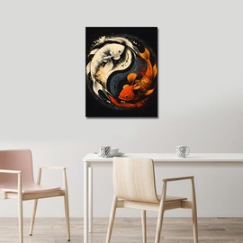 TUMOVO Paint by Numbers for Adults Beginner, Yin Yang Symbol with Koi Fish Paint by Numbers Paint by Number Kits DIY Painting Kits Paint by Numbers Framed, 16 x20 Inch, ZY03-PBN