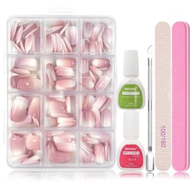 Virellay 288 Pieces Square False Nails for Sticking Kit, Artificial Nails Tips, White Pink Gradient Design, False Nails for Manicure, DIY, Fake Nails for Women