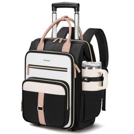 Ytonet Rolling Backpack for Women, 15.6 Inch Travel Backpack with Wheels, Stylish Rolling Laptop Bag with Passport Holder, Dual-Opening Design, Underseat Carry on Luggage for Work College Teacher