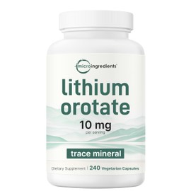 Lithium Orotate 10mg, 240 Veggie Capsules | Highly Bioavailable | Elemental | Double Strength | Essential Trace Mineral | Healthy Aging, Brain Supplement, & Mood Support | Non-GMO, Gluten Free