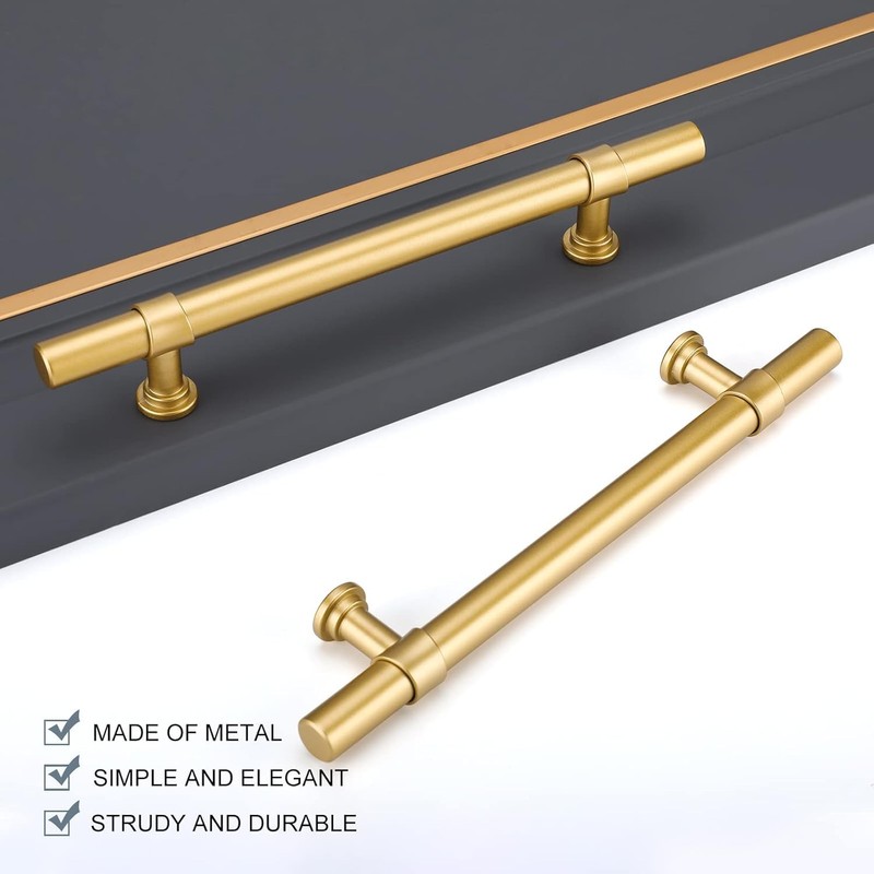 LONTAN 10 Gold Kitchen Handles 160mm Gold Cupboard Handles T-Shaped