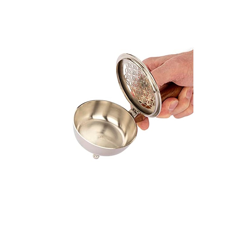 NKlaus Incense Pan Flower of Life Brass Silver Operating Mode