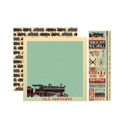 Generic Train Scrapbooking Papers & Stickers Set - Cream, 3 Sheets of 12x12 Cardstock