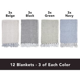 Arkwright Common Ground Bulk Blankets - Pack of 12 - Reversible 100% Cotton All Season Lightweight Couch Bed Throws for Wedding Guests, Travel, and Outdoor Events, 50 x 70 in, Diagonal