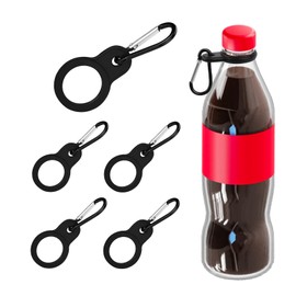 UAIAGM 5 Sets Water Bottle Clip Holder with Keychain Ring Silicone Bottle Carrier with Carabiner Clips for Purse Lanyard Bag Backpack Hook on Cap Strap Belt Hanger Carrying Bottles (Black)