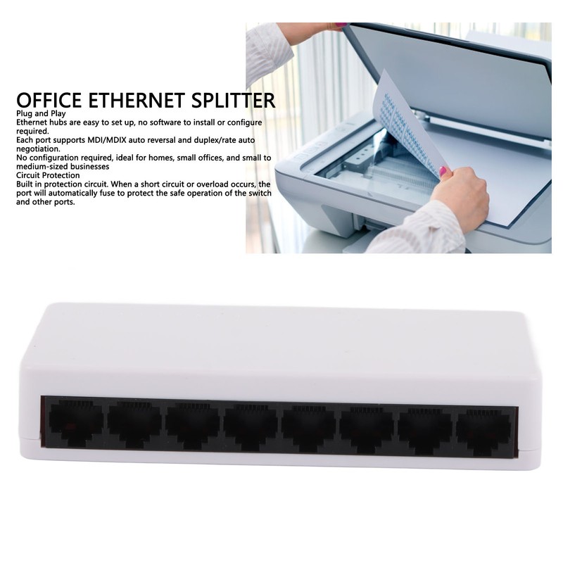 8 Port 10/100Mbps Ethernet Switch Support Desktop Wall Mount Unmanaged