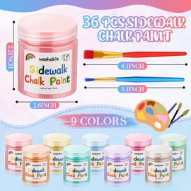 Faccito 36 Pcs Sidewalk Chalk Paint Kit Non Toxic Paint Washable Powdered Chalks Mix in Water 9 Vibrant Colors with Paintbrush for Creative Sidewalk and Chalkboard Fun