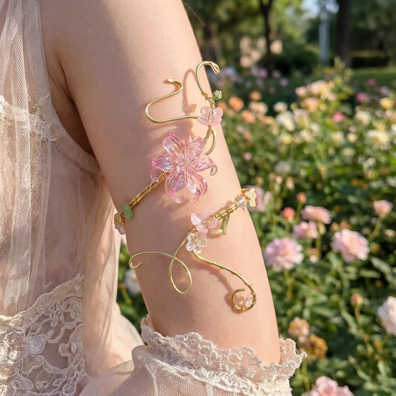 Kigeli Flower Arm Cuff Jewelry for Women Adjustable Bracelet Upper