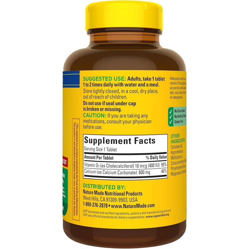Nature Made Calcium 600 mg with Vitamin D3, Dietary Supplement