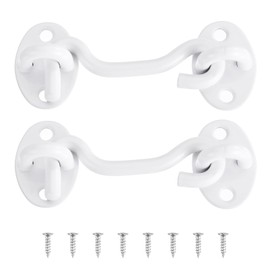 sourcing map 2Pcs 3 Inch Hook and Eye Latch, Barn Door Lock Privacy Hardware Stainless Steel Gate Lock for Window Cabin Hooks Sliding Door Bedroom Bathroom, White