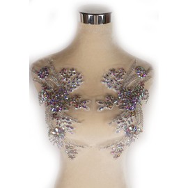 Hand-Made Beaded Rhinestons DIY Clothing Appliques Patch,Beaded Applique for Wedding Dress Decoration,Rose Gold/Pink/Silver/Red/Black Flower Applique by Pair (Multicolor-B)