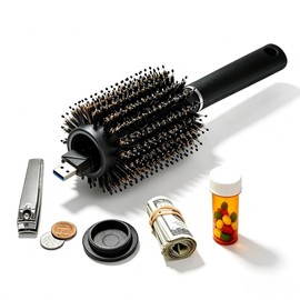 Travel Safe Hair Brush with Secret Stash Can, Portable Hidden Storage Box for Money Cash Jewelry & Valuables, Round Hairbrush Gift with Key Hider for Home, Travel, Hotel, Car, Beach(Black,23cm)