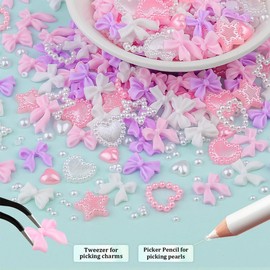 COYUN 1 Schachtel Nagelanhänger mit Schleife Weiß Rosa Schwarz Schleife 3D Süße Nagelanhänger Flache Rückseite Flacher Schleifenknoten Nagelstecker Strasssteine für Nägel DIY Kunsthandwerk