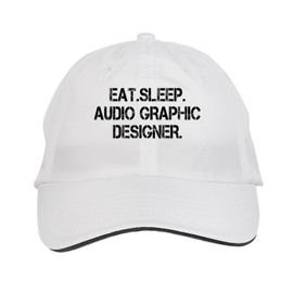 Makoroni - EAT Sleep EAT Sleep Audio Graphic Designer Hat Adjustable Cap, DesS13 White