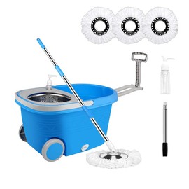Spin Mop and Bucket with Wringer Set, 360° Spinning Mop Bucket System, 3 Microfiber Mop Replacement Heads, 61" Stainless Steel Adjustable Handle Black:_Blue-L