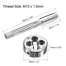 TOP-VIGOR M12 x 1.5mm Metric Tap and Die Set, Machine Thread Screw Tap with Round Threading Die, Heavy Duty Tap & Die Kit for DIY, Repair, Cutting External and Internal Thread