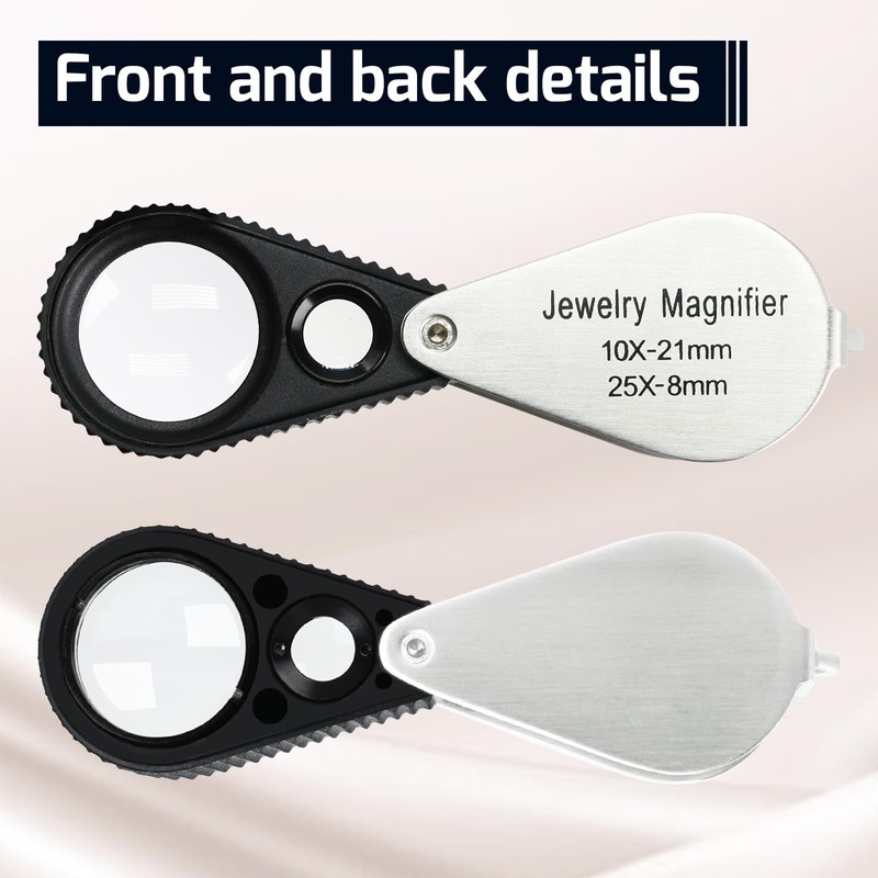 Jewelers Loupe Magnifier, Foldable Jewelry Loupe 10X + 25X, Eye
