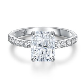 LOIPURI 3CT Radiant Cut Moissanite Engagement Ring for Women, D Color VVS1, 925 Sterling Silver with 14K White Gold Plating, Wedding Anniversary Promise Gift, Size 9