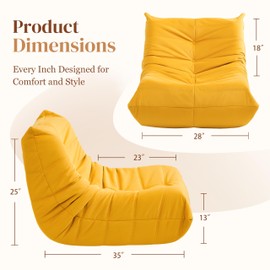 Gazecaia Bean Bag Chair for Adults, Modern Linen Fabric Fireside Chair, Premium Microfiber Caterpillar Sofa Couch, Corner Togo Lazy Chairs Sofa for Living Room/Bedroom/Salon/Office, Single, Yellow