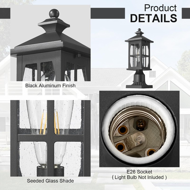 Darkaway Outdoor Post Lights, Exterior Post Lantern Lamp Waterproof Aluminum