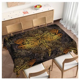 Beabes Rectangle Tablecloth Dragonfly,Tribal Golden Dragonfly Mandala Stain-Resistant Table Cloth Coffee Table Cover 52x70 Inch Tablecloths for Home Canteen Dining Kitchen Outdoor