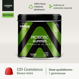 Probiotic Gummies for the Intestinal | 120 Gummies with Natural Blackberry Flavour | Intestinal Flora, Bloating, Bloating | Bifidobacterium, Lactobacillus, Vitamin C, B3, B5, B6 | The Alternative to