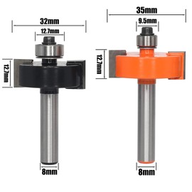 AKYLIN 2 Pieces 8mm Shank Router Bit Router Bit Rebate Cutter with 5 Adjustable Ball Bearings Joinery Tool for Multiple Depth