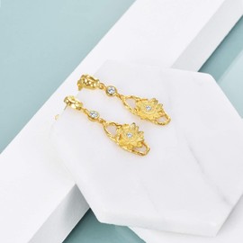 Sunflower Earrings 925 Sterling Silver Sunflower Dangle Drop Earrings for Women