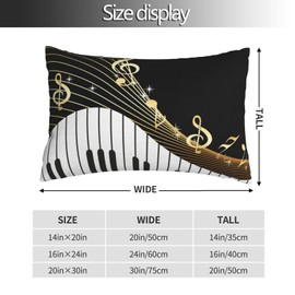 Pillowcase for Hair and Skin Piano Keys Black and Gold Music Super Soft Travel Pillow Case with Hidden Zipper Closure for Bed Cushion Cover for Sofa Bed Car Chair (14x20 in),Gifts for Women Men
