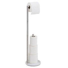 Marble Toilet Paper Holder Stand - Brushed Nickel, Freestanding with Storage, Floor Stand, Silver Toilet Roll Holder, Standing Paper Towel Holder