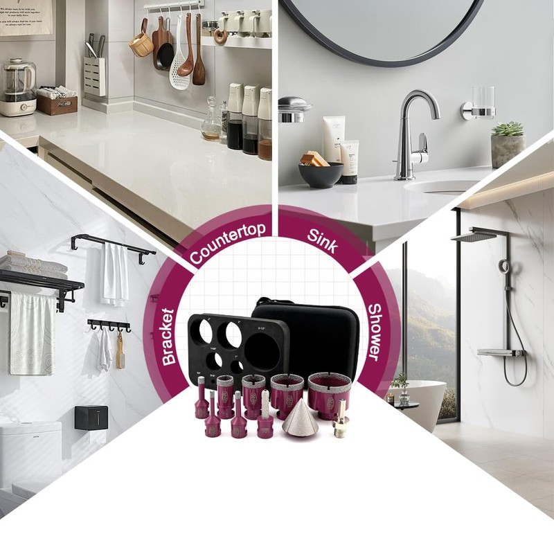 QUEFORET Diamond Drill Bits Set 10pcs - 7pcs 6/8/10/25/35/50/65mm Hole