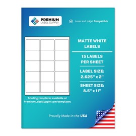 Premium Label Supply White Sticker Labels – 2.625" x 2" – Laser/Inkjet Compatible – (15 per Sheet), 100 Sheets – 1500 Total Adhesive Labels