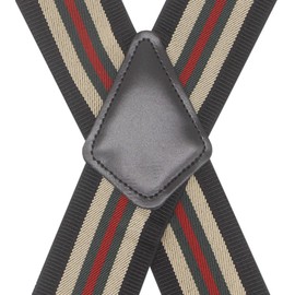 Timiot Mens 2 Inch Wide Suspenders Heavy Duty Strong Clips Adjustable Elastic Braces Big and Tall X-Back (Beige Green Stripe)
