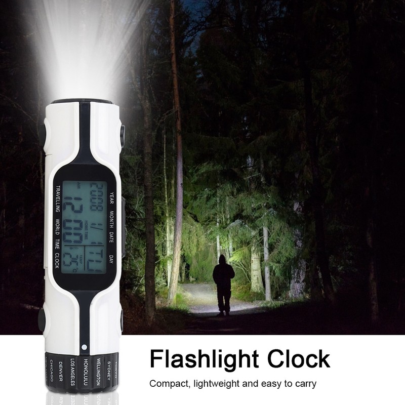 3 in 1 Electronic Flashlight Digital Alarm Clock Thermometer with