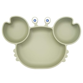 Silicone Suction Plate for Toddlers - Self Feeding Training Divided Plate Dish and Bowl for Baby and Toddler, Fits for Most Highchairs Trays, BPA Free Microwave Dishwasher Safe (Crab-Tea Green)