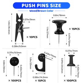 GOOLADA 240Pcs Black Push Pins,5 Style Thumb Tacks, Black Plastic Push Pins for Bulletin Boards, Cork Board,Wall,Cork Board Accessories, Office Home Supplies