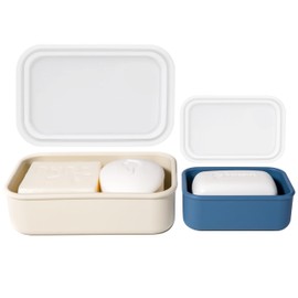 2 fundas de jabón de viaje portátil a prueba de fugas, contenedor de jabón de viaje de silicona, caja de jabón compacta con capa de drenaje, soporte d