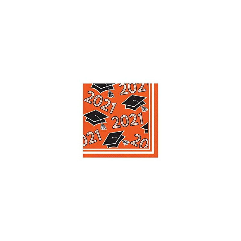 Creative Converting Orange 2021 Grad Beverage Napkins, 5"