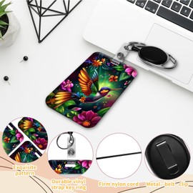 ID Badge Holder with Lanyard,Retractable ID Badge Card Holders with Detachable Lanyard & Badge Reels,Plastic Card Holder for Teacher Nurse Students Office Worker-Rainbow Hummingbird