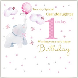 Granddaughter 1st Birthday Card - Rush Design - To a very special Granddaughter 1 today, Wishing you a very happy Birthday - Elephant and butterflies