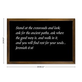 Farmhouse Hanging Wooden Sign With Frame Jeremiah 6:16 Stand at The Crossroads And Look; Ask for The Ancient Paths Wall Art Wood Framed Sign For Kitchen Bedroom Home Decor 12x8in